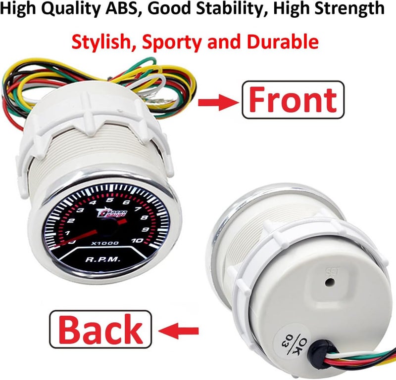 LKRXW Car Tacho Gauge 2" 52mm Auto Tachometer Gauge Meter Universal RPM Pointer Gauges 12V Bright Light Indicator Speedmeter Meter Smoke Len 0 to 10000 RPM - Image 2